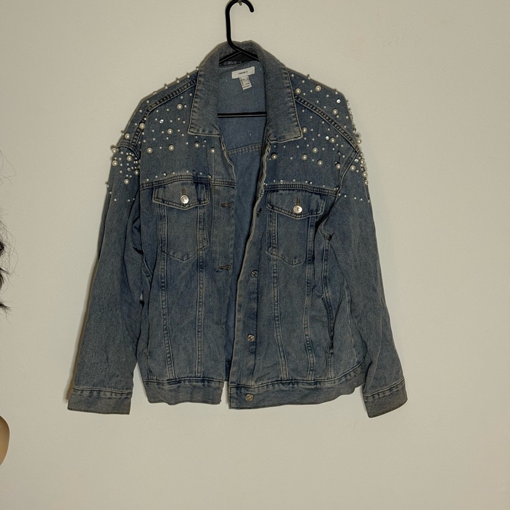 Forever 21 Blue Studded Jean Jacket